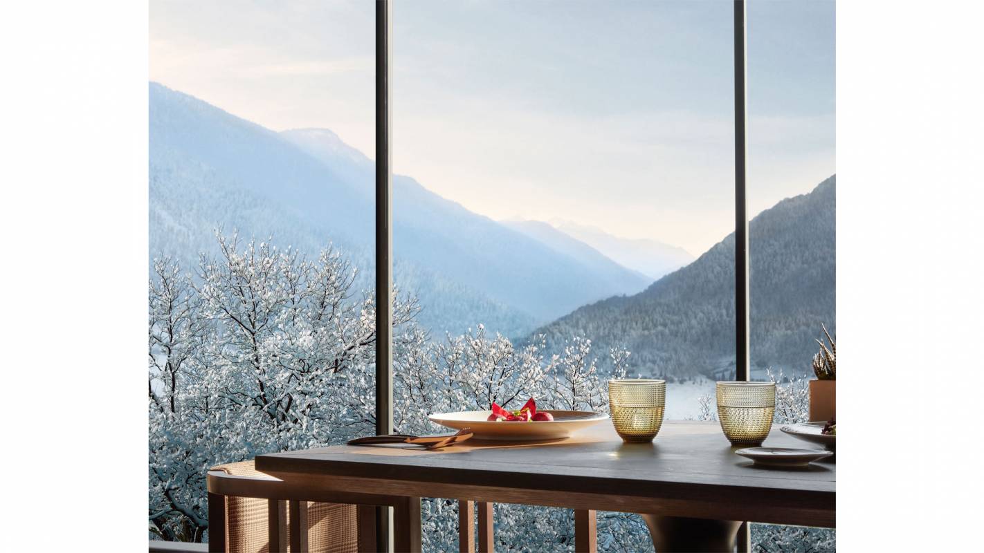 Panoramafenster mit Blick auf die Dolomiten